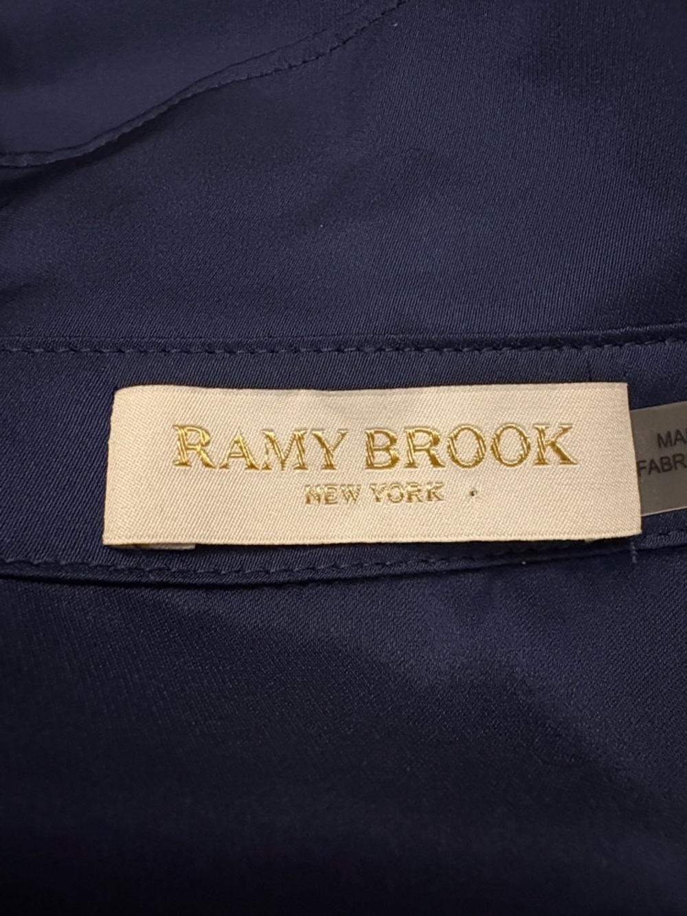 Ramy Brook NY Katelyn Navy Satin Ruched Button Mini Dress with Gold Buttons - Picture 12 of 16
